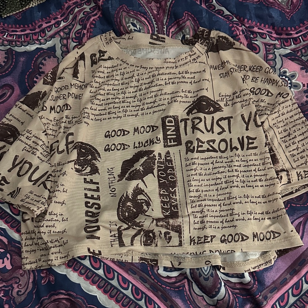 Graphic Print Beige Crop Top